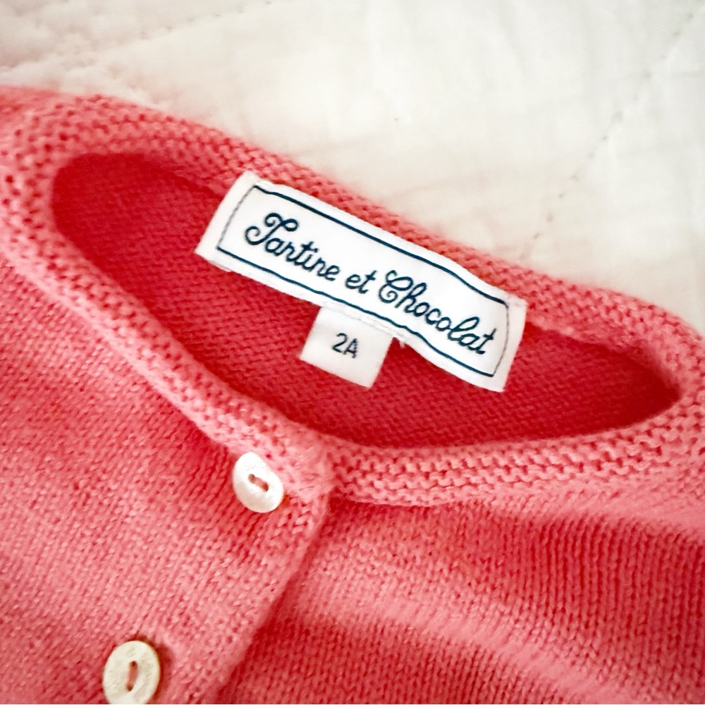 LAST CHANCE! 2 Years Tartine et Chocolat Kids Coral Knit Cropped Cardigan - Picture 2 of 5